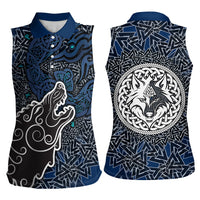 Viking Wolf and Valknut Women Sleeveless Polo Shirt Nordic Knotwork Rune Illustration