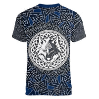 Viking Wolf and Valknut Women V-Neck T-Shirt Nordic Knotwork Rune Illustration