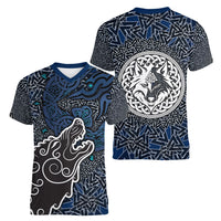 Viking Wolf and Valknut Women V-Neck T-Shirt Nordic Knotwork Rune Illustration