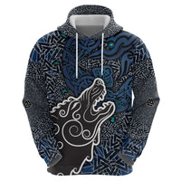 Viking Wolf and Valknut Zip Hoodie Nordic Knotwork Rune Illustration
