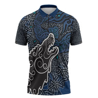 Viking Wolf and Valknut Zipper Polo Shirt Nordic Knotwork Rune Illustration