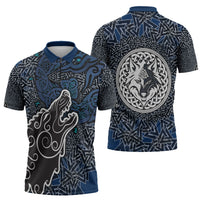 Viking Wolf and Valknut Zipper Polo Shirt Nordic Knotwork Rune Illustration