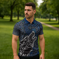 Viking Wolf and Valknut Zipper Polo Shirt Nordic Knotwork Rune Illustration