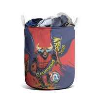 Spain Football 2026 Champions Laundry Basket Bull Mascot Illustration In Spanish National Colors Comic Style