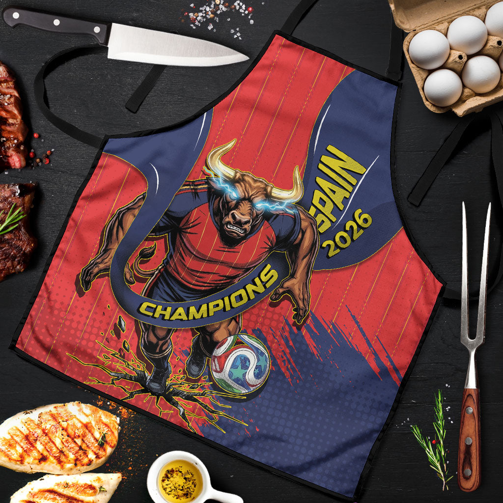 Spain Football 2026 Champions Apron Bull Mascot Illustration In Spanish National Colors Comic Style
