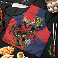 Spain Football 2026 Champions Apron Bull Mascot Illustration In Spanish National Colors Comic Style