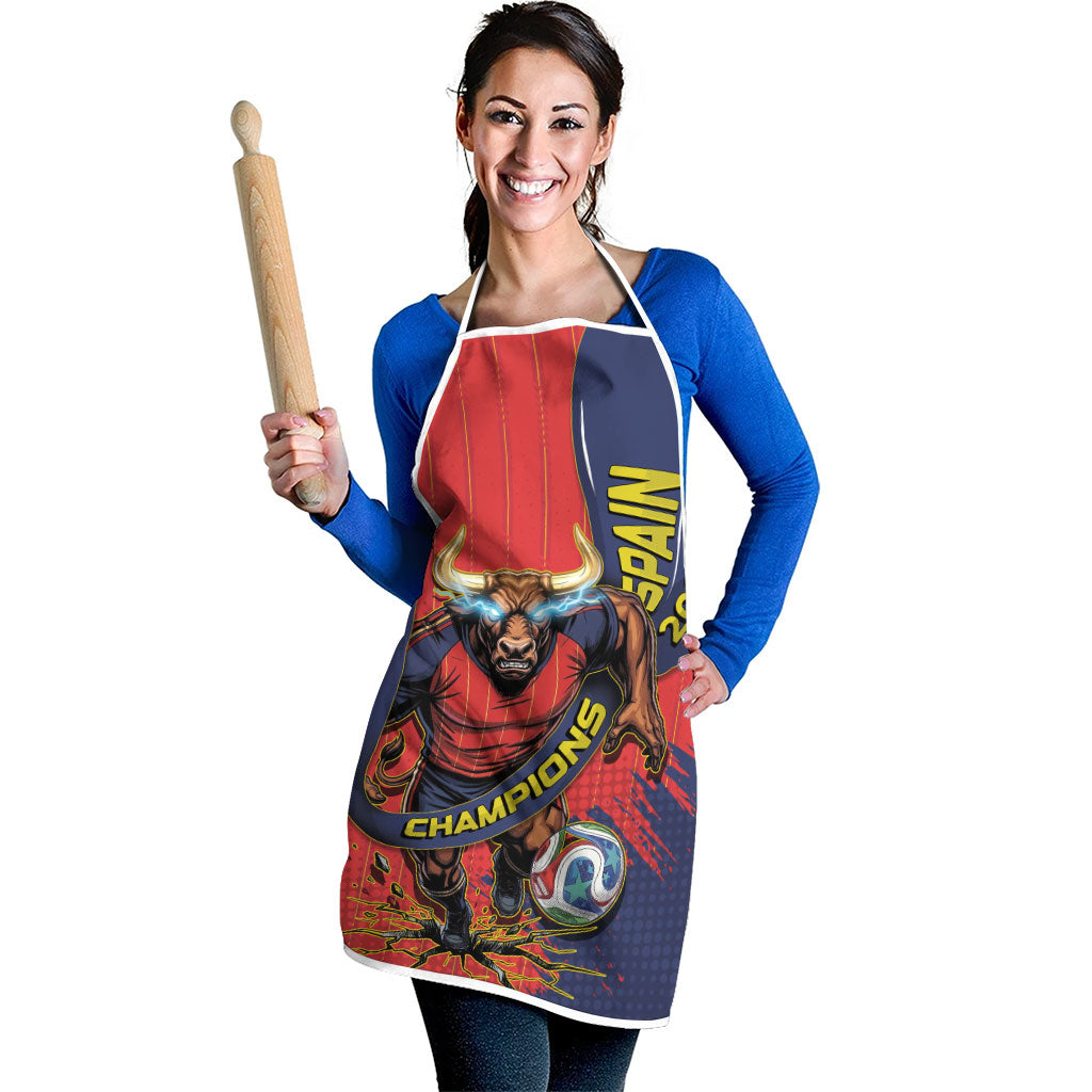 Spain Football 2026 Champions Apron Bull Mascot Illustration In Spanish National Colors Comic Style