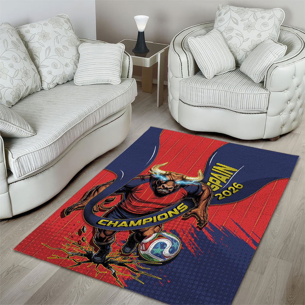 Spain Football 2026 Champions Area Rug Bull Mascot Illustration In Spanish National Colors Comic Style