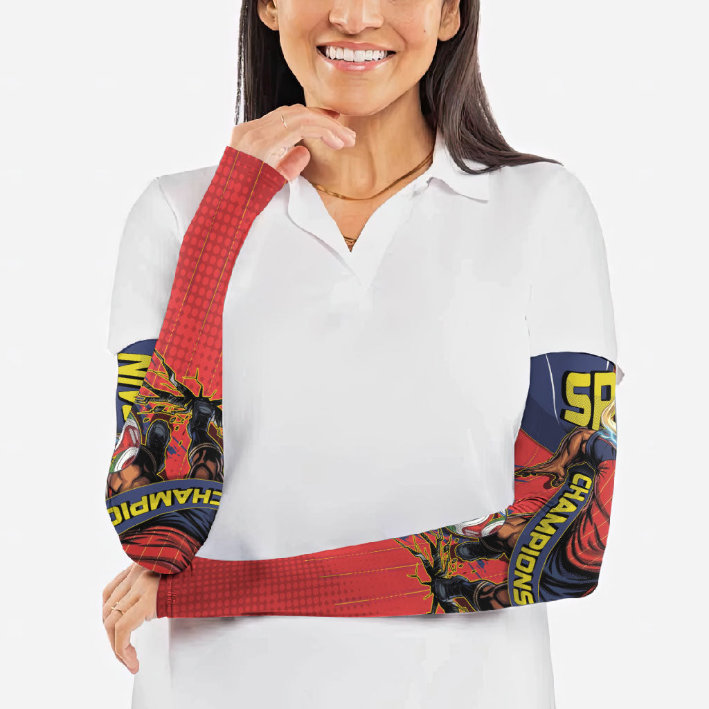 Spain Football 2026 Champions Arm Sleeves Bull Mascot Illustration In Spanish National Colors Comic Style