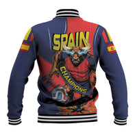 Spain Football 2026 Champions Baseball Jacket Bull Mascot Illustration In Spanish National Colors Comic Style
