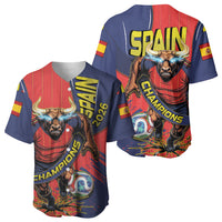 Spain Football 2026 Champions Baseball Jersey Bull Mascot Illustration In Spanish National Colors Comic Style