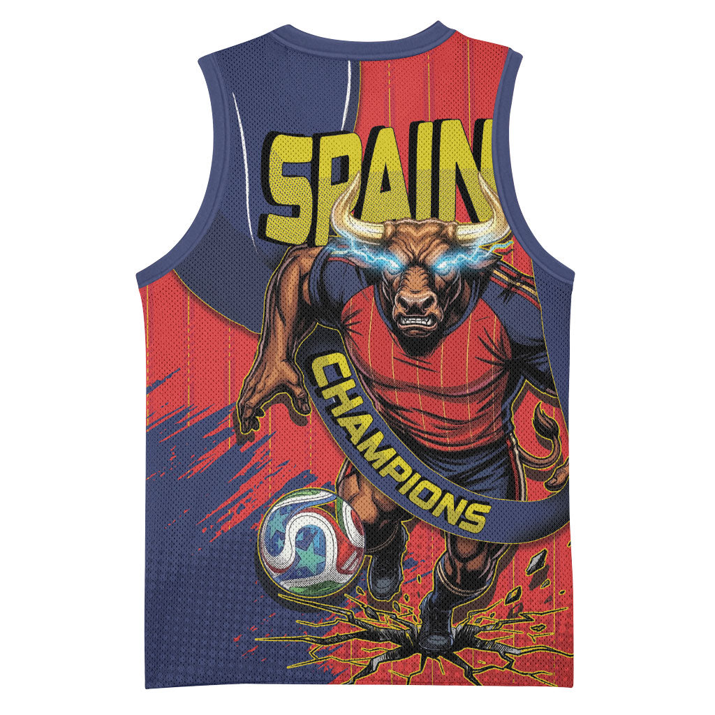 Spain Football 2026 Champions Basketball Jersey Bull Mascot Illustration In Spanish National Colors Comic Style