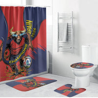 Spain Football 2026 Champions Bathroom Set Bull Mascot Illustration In Spanish National Colors Comic Style
