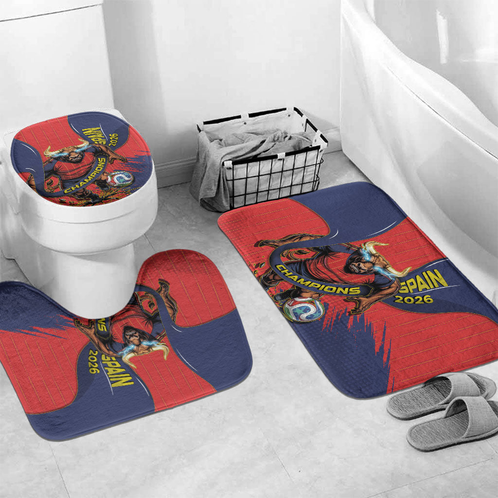 Spain Football 2026 Champions Bathroom Set Bull Mascot Illustration In Spanish National Colors Comic Style