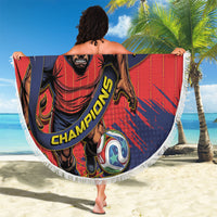 Spain Football 2026 Champions Beach Blanket Bull Mascot Illustration In Spanish National Colors Comic Style