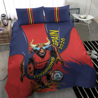 Spain Football 2026 Champions Bedding Set Bull Mascot Illustration In Spanish National Colors Comic Style