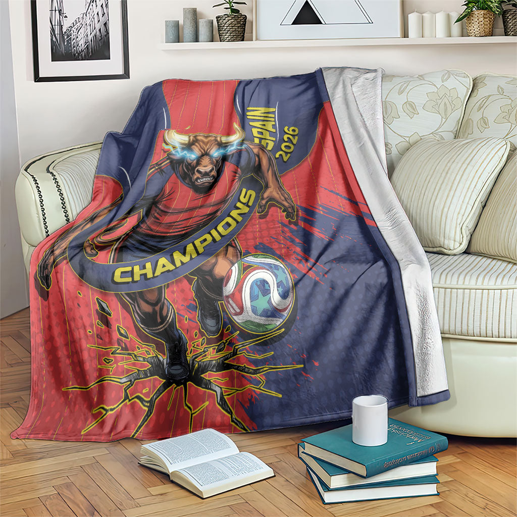 Spain Football 2026 Champions Blanket Bull Mascot Illustration In Spanish National Colors Comic Style