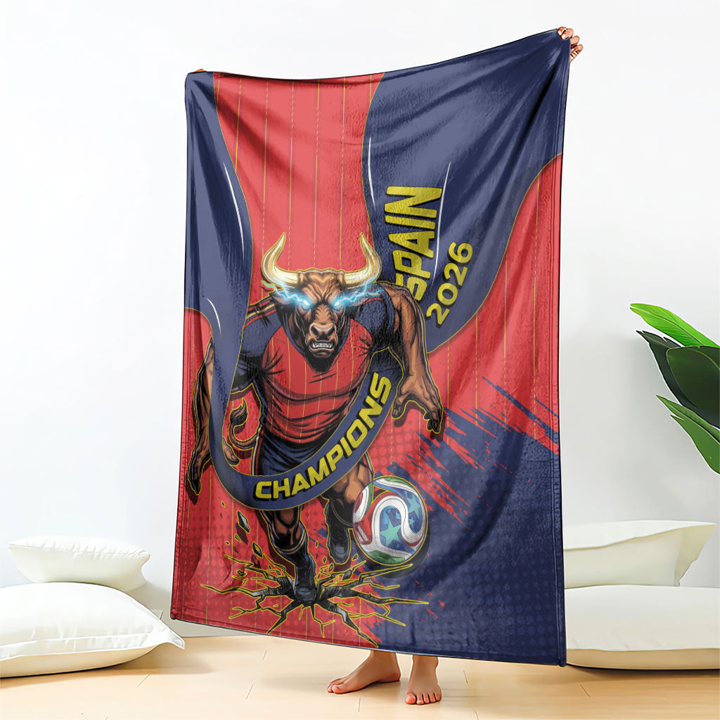 Spain Football 2026 Champions Blanket Bull Mascot Illustration In Spanish National Colors Comic Style