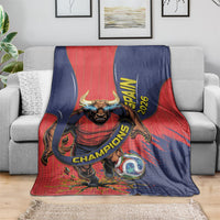 Spain Football 2026 Champions Blanket Bull Mascot Illustration In Spanish National Colors Comic Style