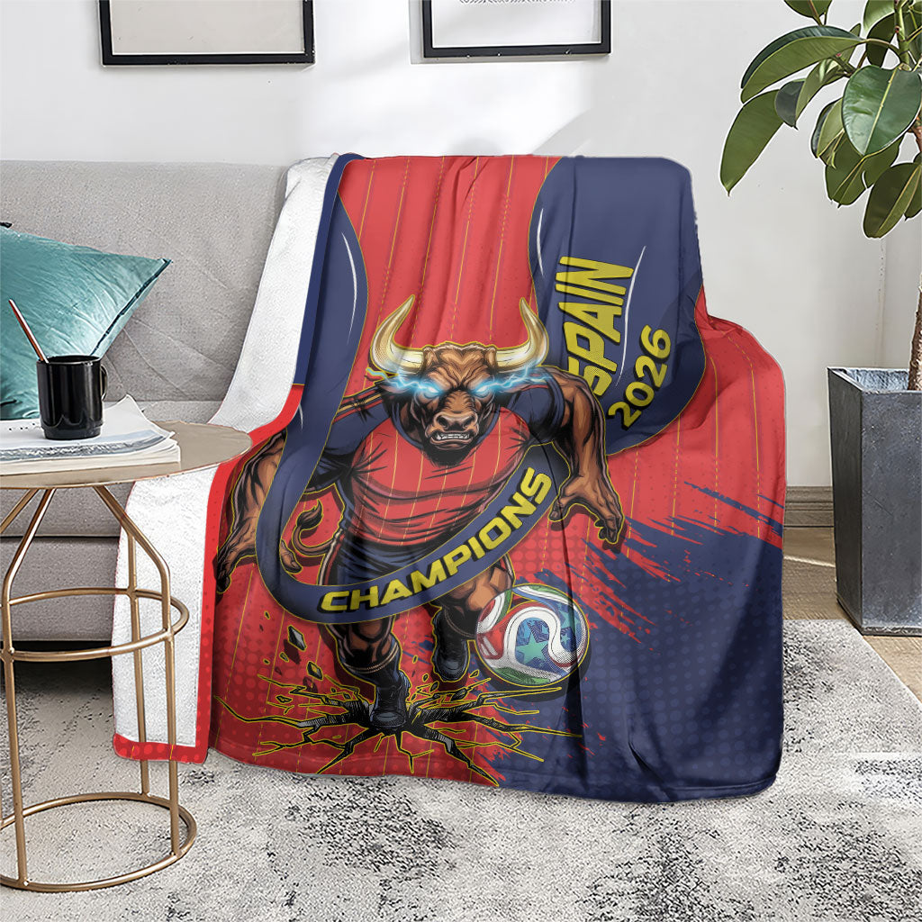 Spain Football 2026 Champions Blanket Bull Mascot Illustration In Spanish National Colors Comic Style