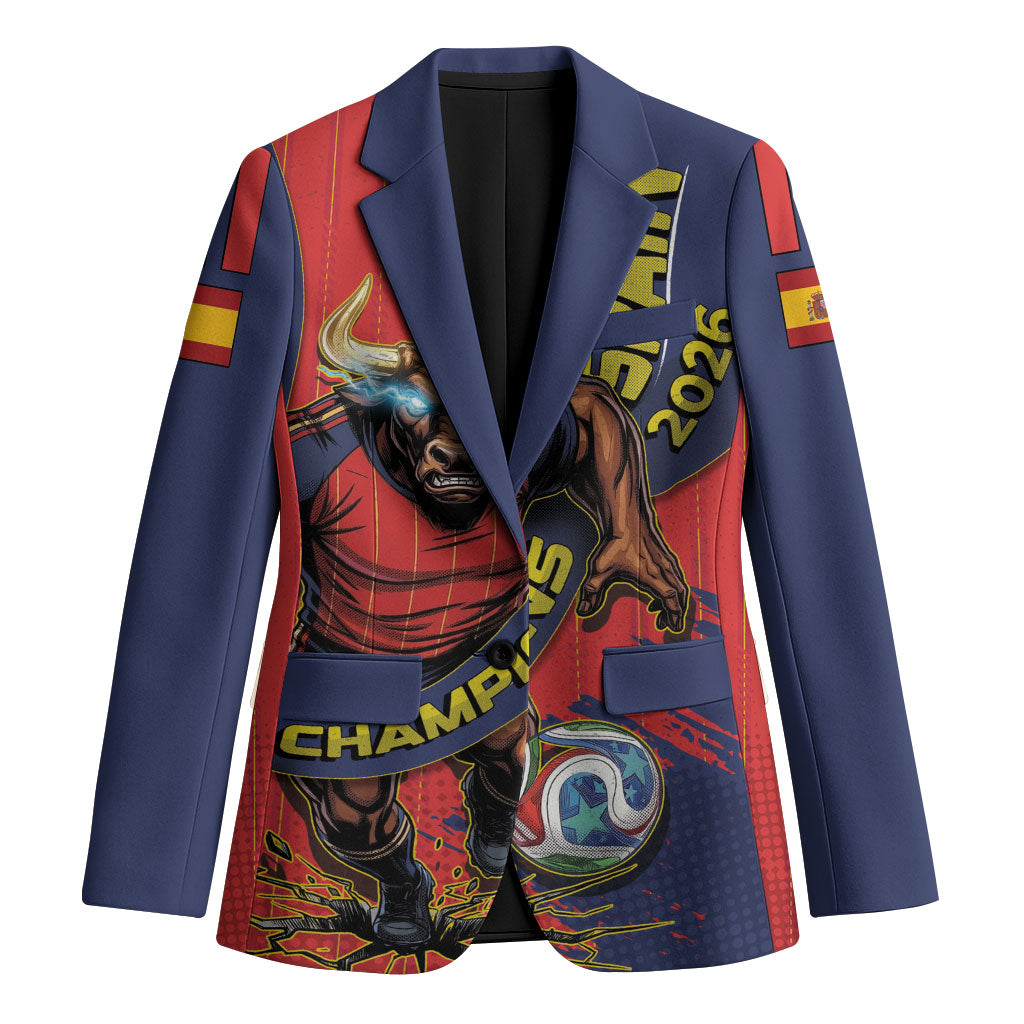 Spain Football 2026 Champions Blazer Bull Mascot Illustration In Spanish National Colors Comic Style