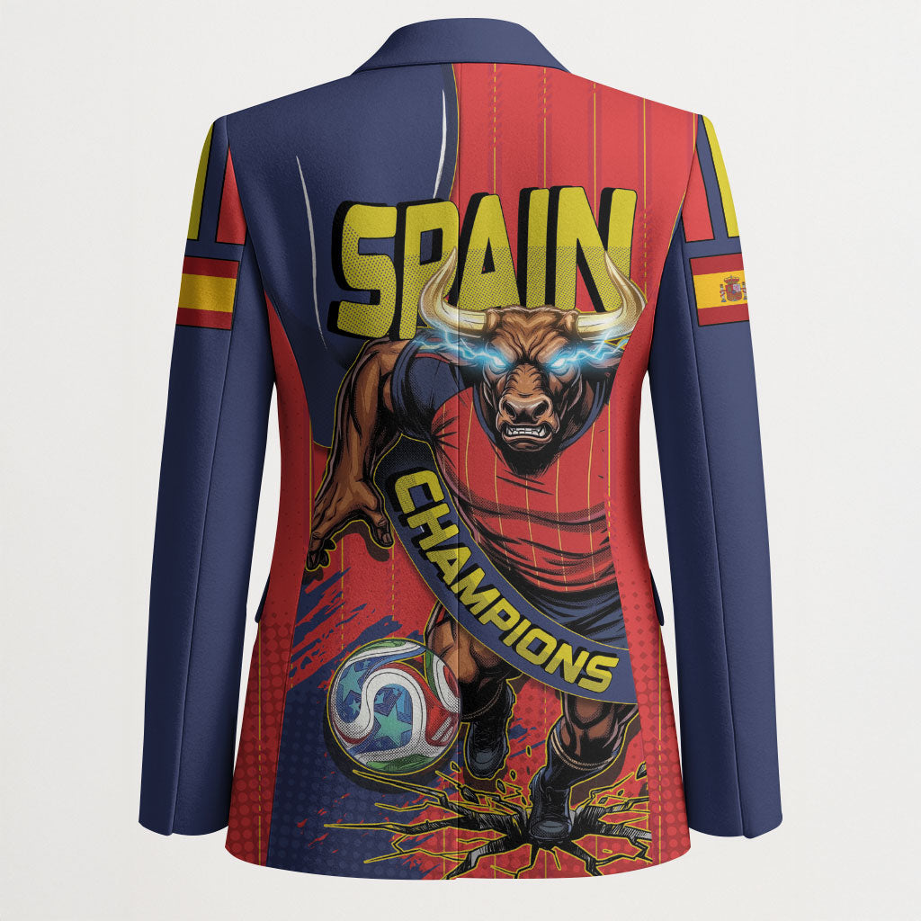 Spain Football 2026 Champions Blazer Bull Mascot Illustration In Spanish National Colors Comic Style
