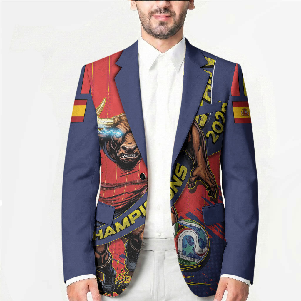 Spain Football 2026 Champions Blazer Bull Mascot Illustration In Spanish National Colors Comic Style