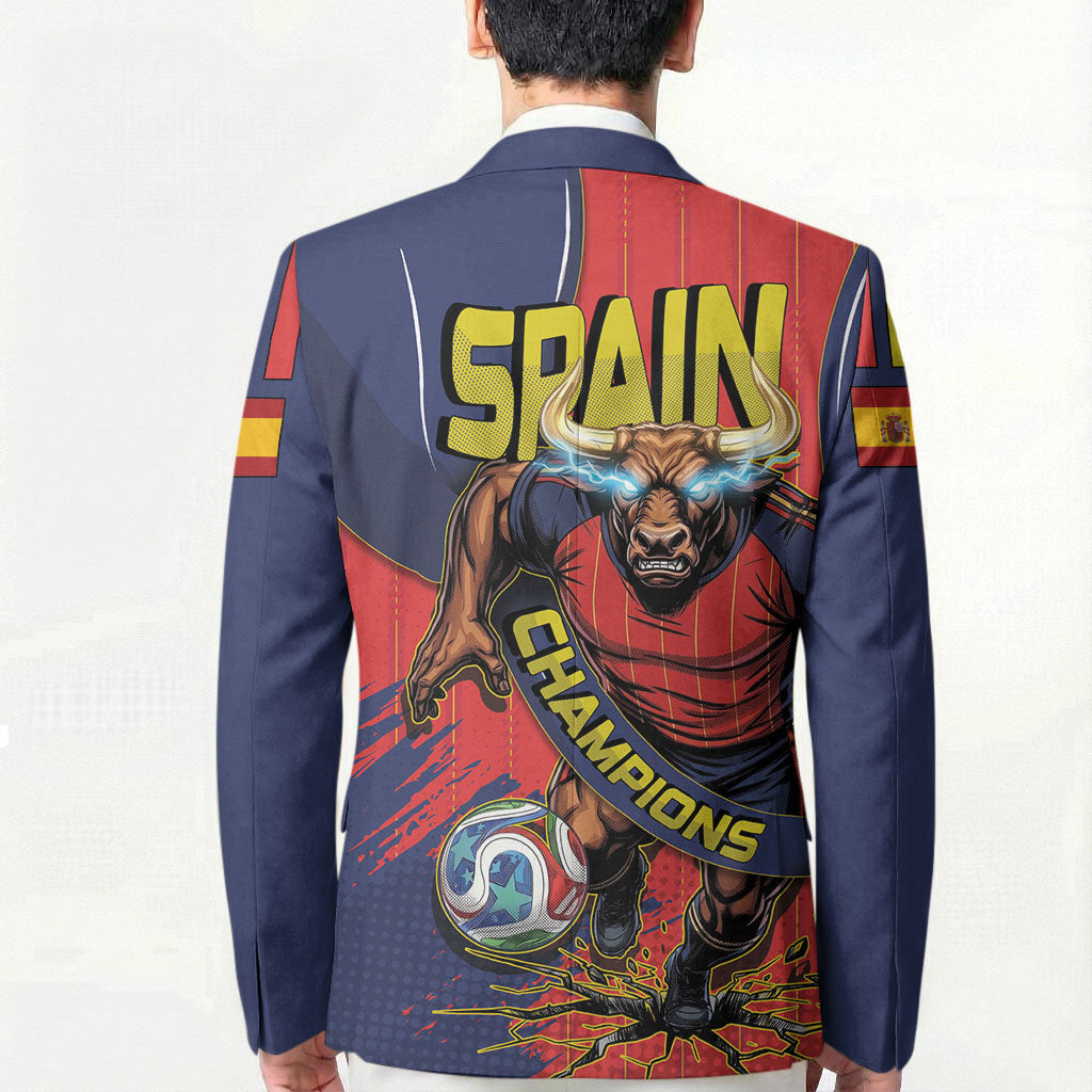 Spain Football 2026 Champions Blazer Bull Mascot Illustration In Spanish National Colors Comic Style