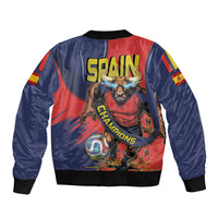 Spain Football 2026 Champions Bomber Jacket Bull Mascot Illustration In Spanish National Colors Comic Style