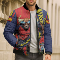 Spain Football 2026 Champions Bomber Puffer Jacket Bull Mascot Illustration In Spanish National Colors Comic Style