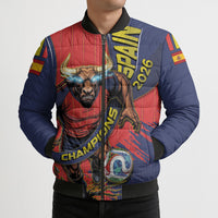 Spain Football 2026 Champions Bomber Puffer Jacket Bull Mascot Illustration In Spanish National Colors Comic Style