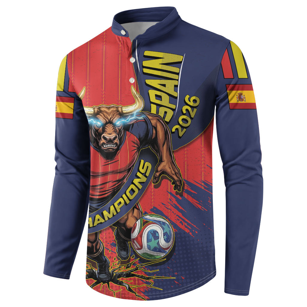 Spain Football 2026 Champions Button Sweatshirt Bull Mascot Illustration In Spanish National Colors Comic Style