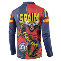 Spain Football 2026 Champions Button Sweatshirt Bull Mascot Illustration In Spanish National Colors Comic Style
