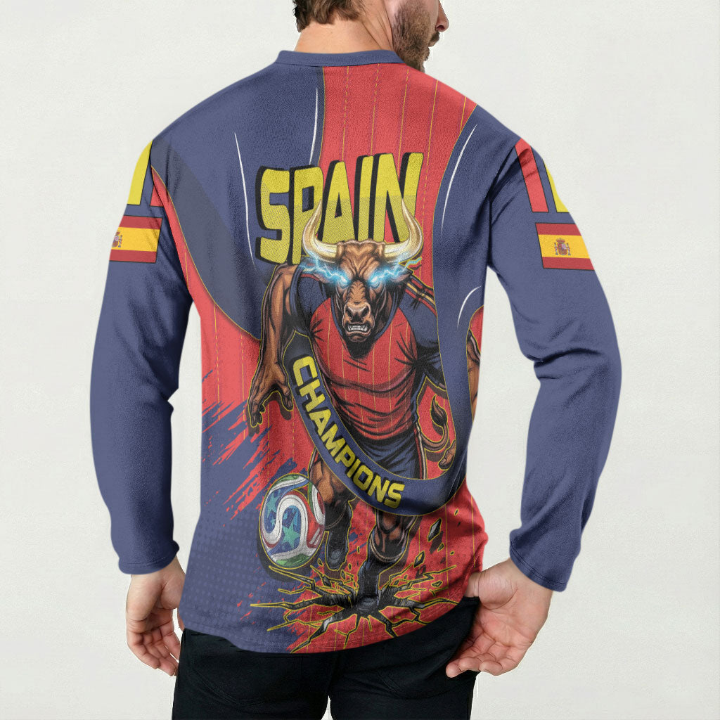 Spain Football 2026 Champions Button Sweatshirt Bull Mascot Illustration In Spanish National Colors Comic Style