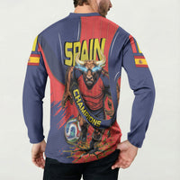 Spain Football 2026 Champions Button Sweatshirt Bull Mascot Illustration In Spanish National Colors Comic Style