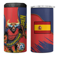 Spain Football 2026 Champions 4 in 1 Can Cooler Tumbler Bull Mascot Illustration In Spanish National Colors Comic Style