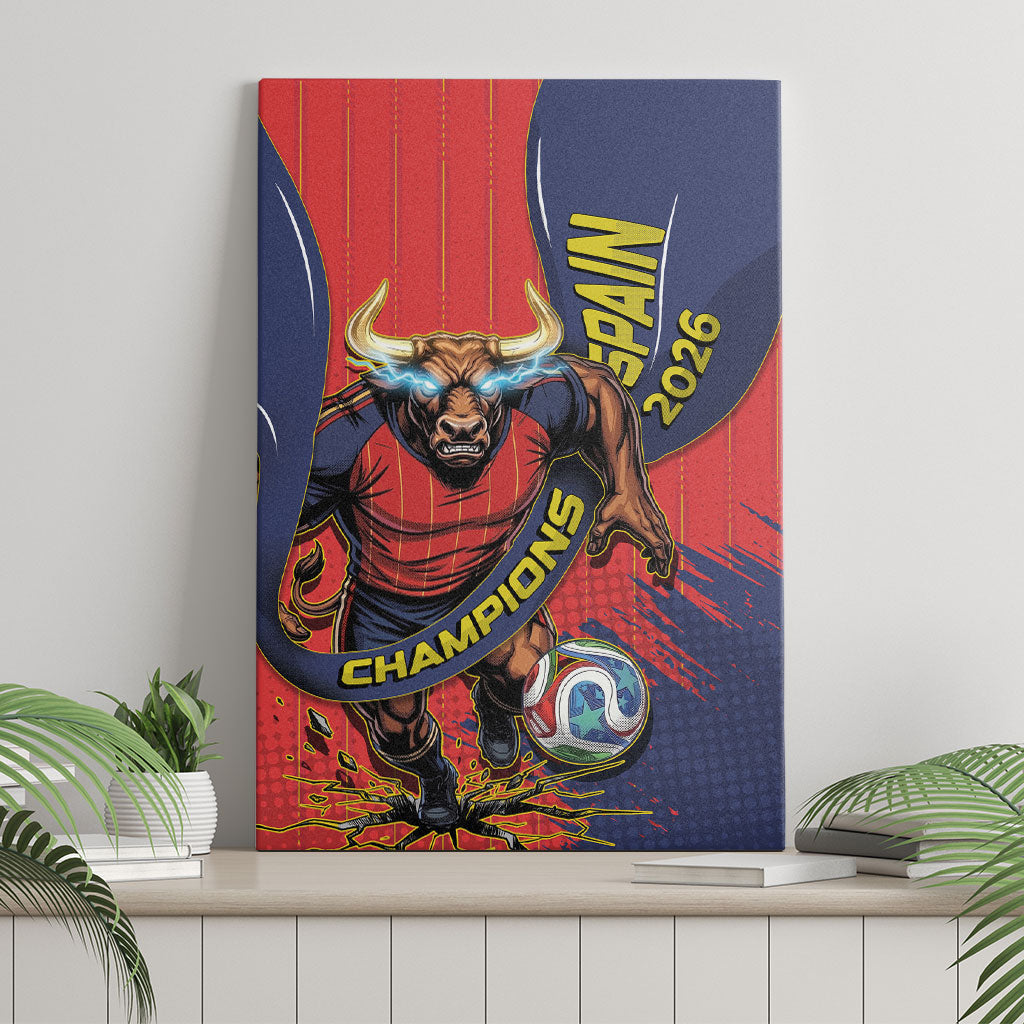 Spain Football 2026 Champions Canvas Wall Art Bull Mascot Illustration In Spanish National Colors Comic Style