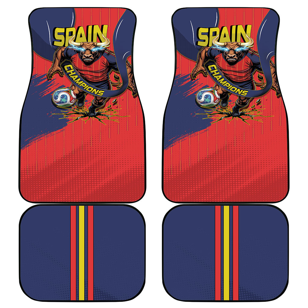 Spain Football 2026 Champions Car Mats Bull Mascot Illustration In Spanish National Colors Comic Style
