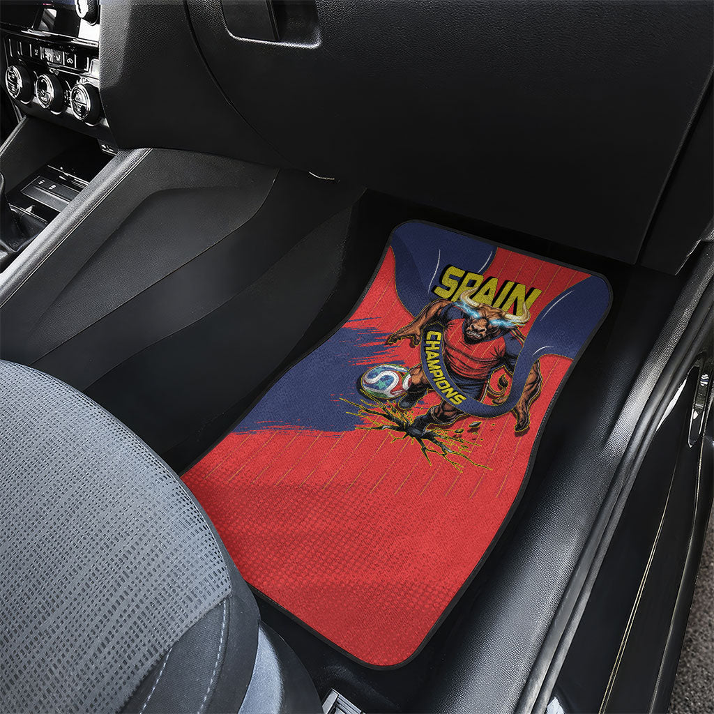 Spain Football 2026 Champions Car Mats Bull Mascot Illustration In Spanish National Colors Comic Style
