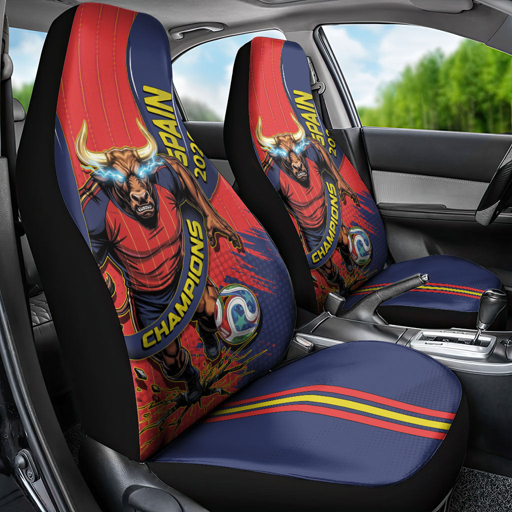 Spain Football 2026 Champions Car Seat Cover Bull Mascot Illustration In Spanish National Colors Comic Style