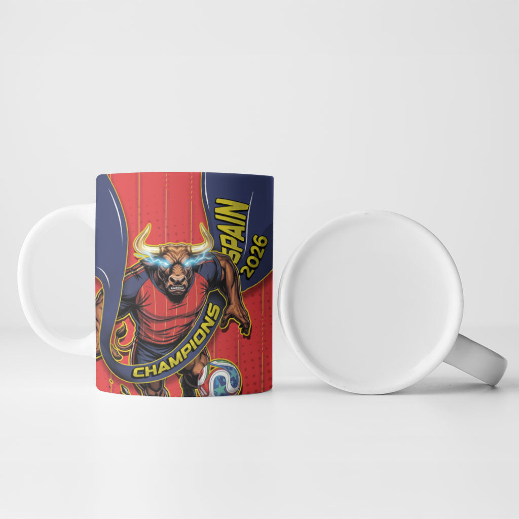 Spain Football 2026 Champions Ceramic Mug Bull Mascot Illustration In Spanish National Colors Comic Style