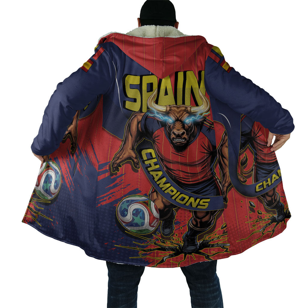 Spain Football 2026 Champions Cloak Bull Mascot Illustration In Spanish National Colors Comic Style