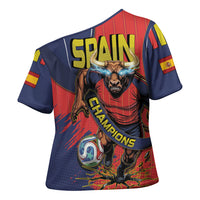 Spain Football 2026 Champions Cross Shoulder Shirt Bull Mascot Illustration In Spanish National Colors Comic Style
