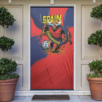 Spain Football 2026 Champions Door Cover Bull Mascot Illustration In Spanish National Colors Comic Style