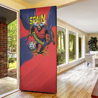 Spain Football 2026 Champions Door Cover Bull Mascot Illustration In Spanish National Colors Comic Style