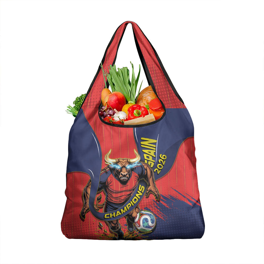 Spain Football 2026 Champions Grocery Bag Bull Mascot Illustration In Spanish National Colors Comic Style