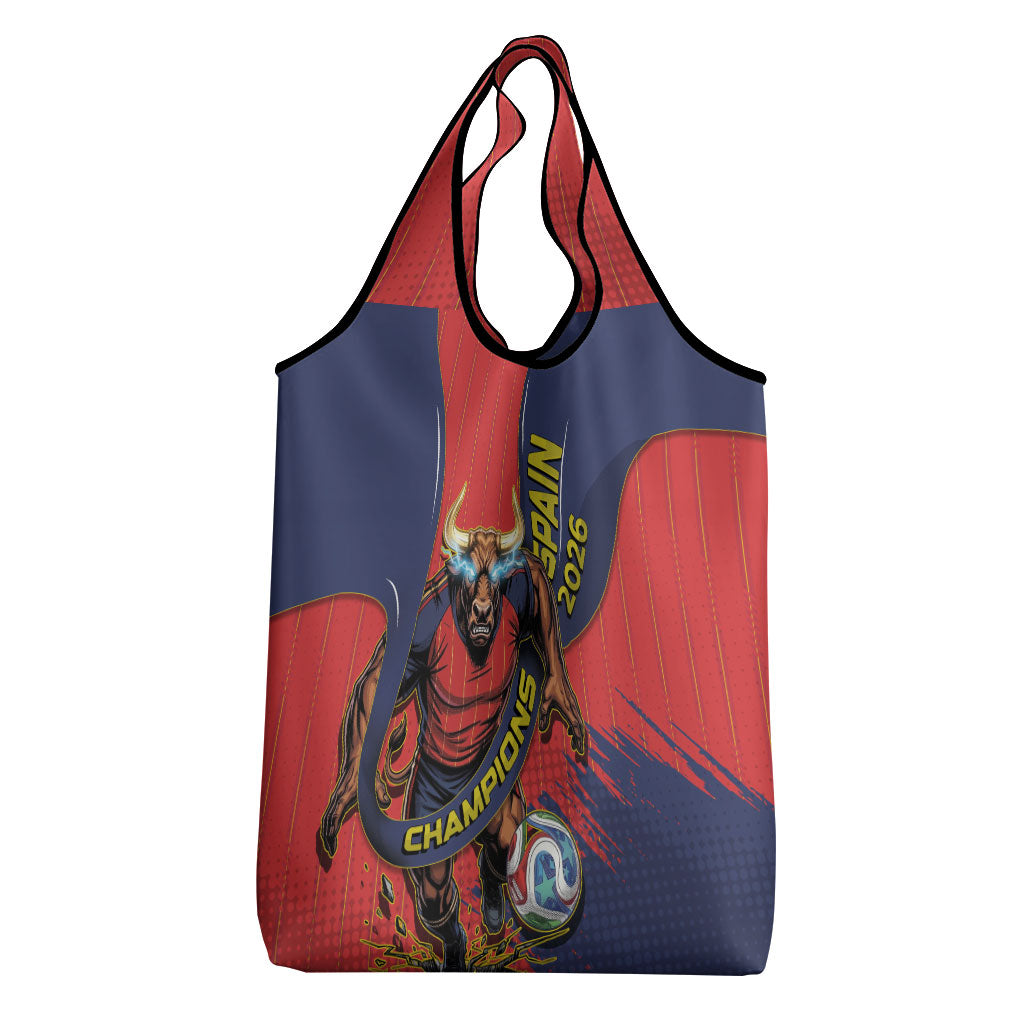 Spain Football 2026 Champions Grocery Bag Bull Mascot Illustration In Spanish National Colors Comic Style