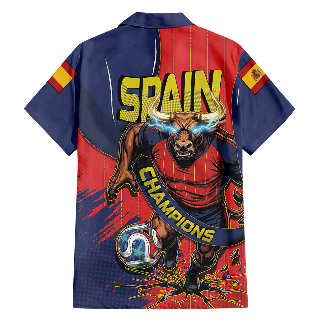 Spain Football 2026 Champions Hawaiian Shirt Bull Mascot Illustration In Spanish National Colors Comic Style