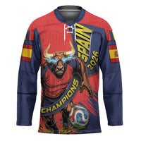 Spain Football 2026 Champions Hockey Jersey Bull Mascot Illustration In Spanish National Colors Comic Style
