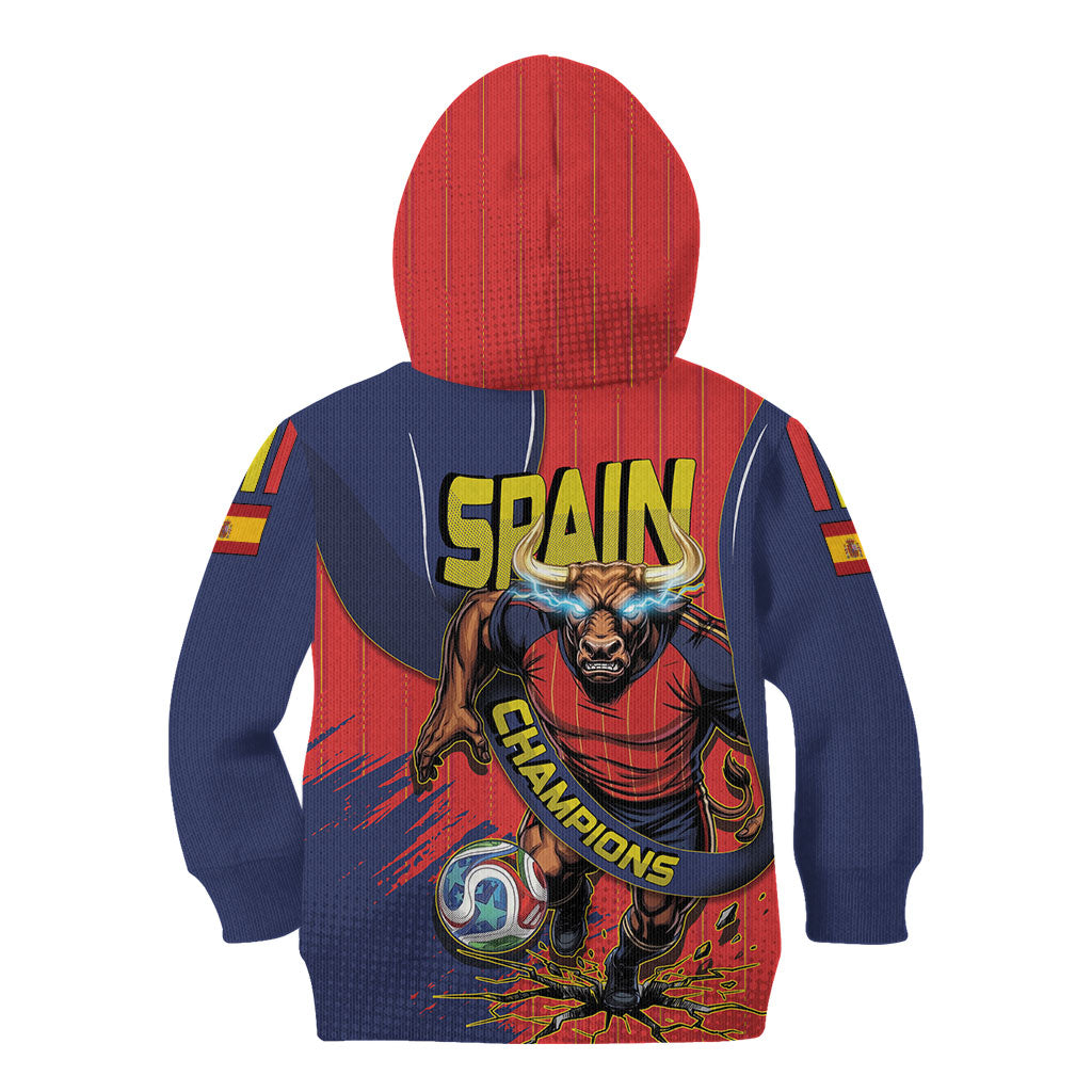 Spain Football 2026 Champions Kid Hoodie Bull Mascot Illustration In Spanish National Colors Comic Style